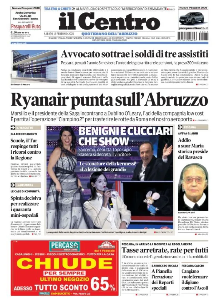 Prima-pagina-il centro-oggi-edizione-del-2025-02-15